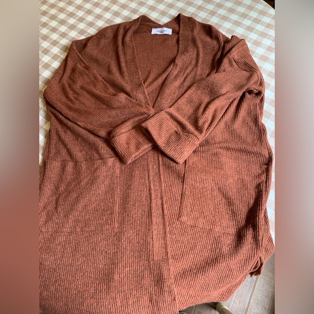Carly Jean Los Angeles Ribbed Cardigan in Rust - Size Small